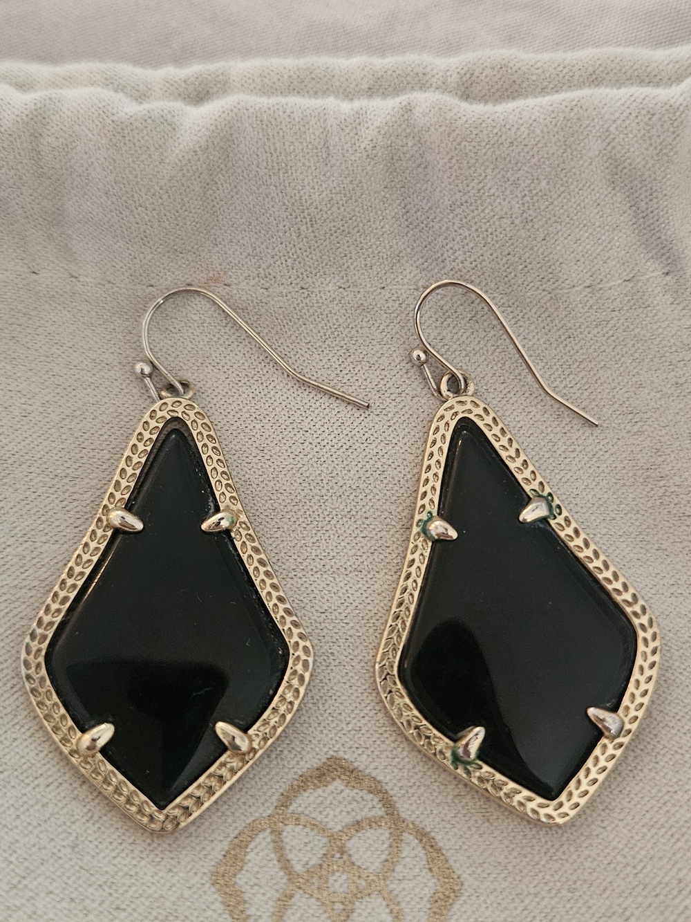 Kendra Scott "Adeline" Black and Gold Teardrop Dangle Earrings